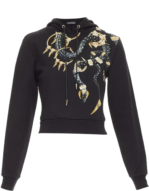 Logo Print Crystal Cropped Hoodie