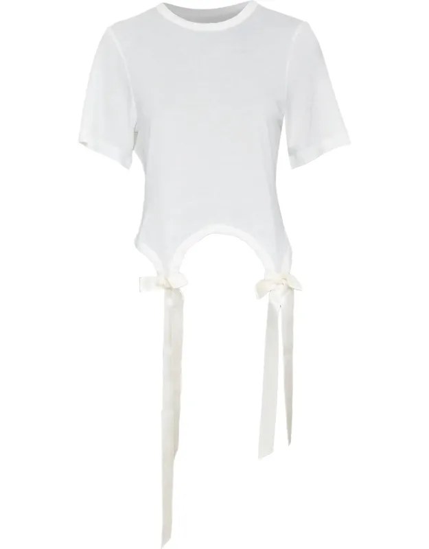 Fine Jersey Curved Hem Bow Top Shirt