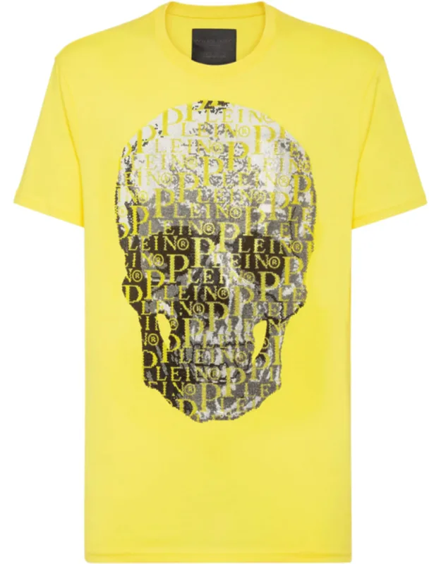 T-shirt With Round Neck And Skull Design With Crystals