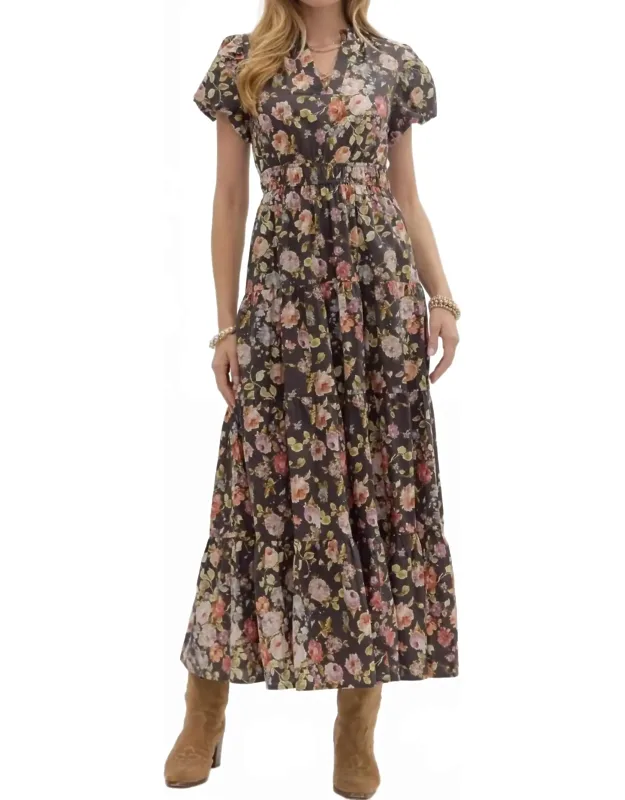 Floral Puff Sleeve Midi Dress