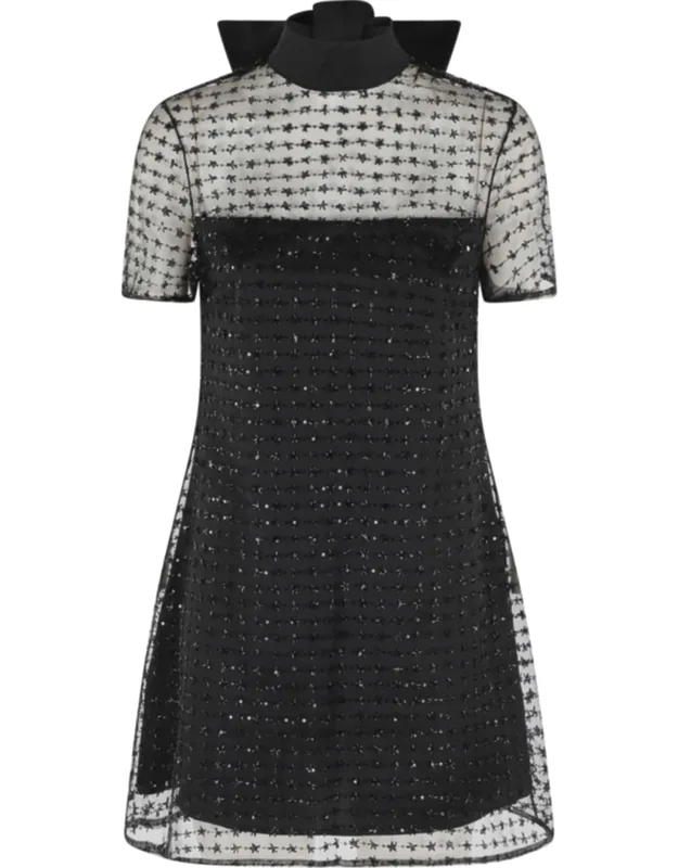 Ilana Rhinestone High-neck Bow Mini Dress