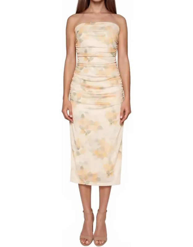 Strapless Midi Dress In Floral Print