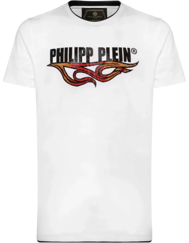 T-shirt Cut Round Neck With Crystal Printed Flaming Effect