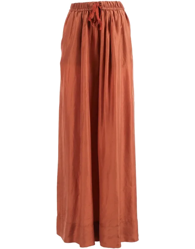 Silk Habotai Drawstring Wide-leg Pants