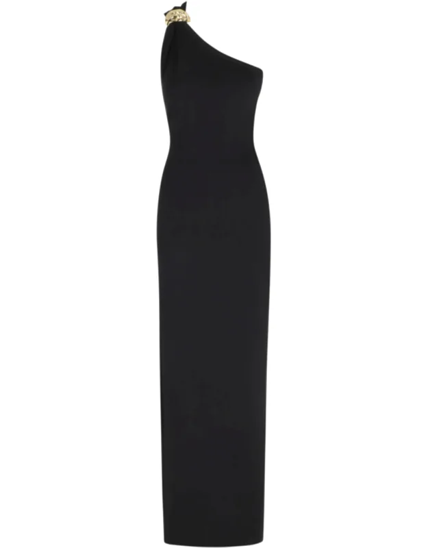 One-shoulder Golden-jewel Viscose-blend Evening Dress