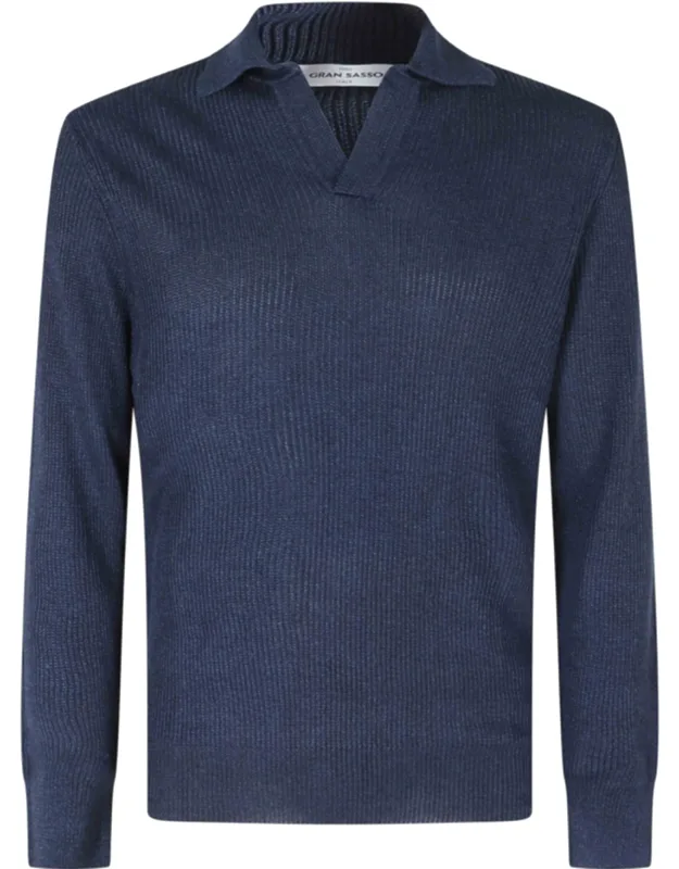 Ribbed Trim Linen-blend Sweater