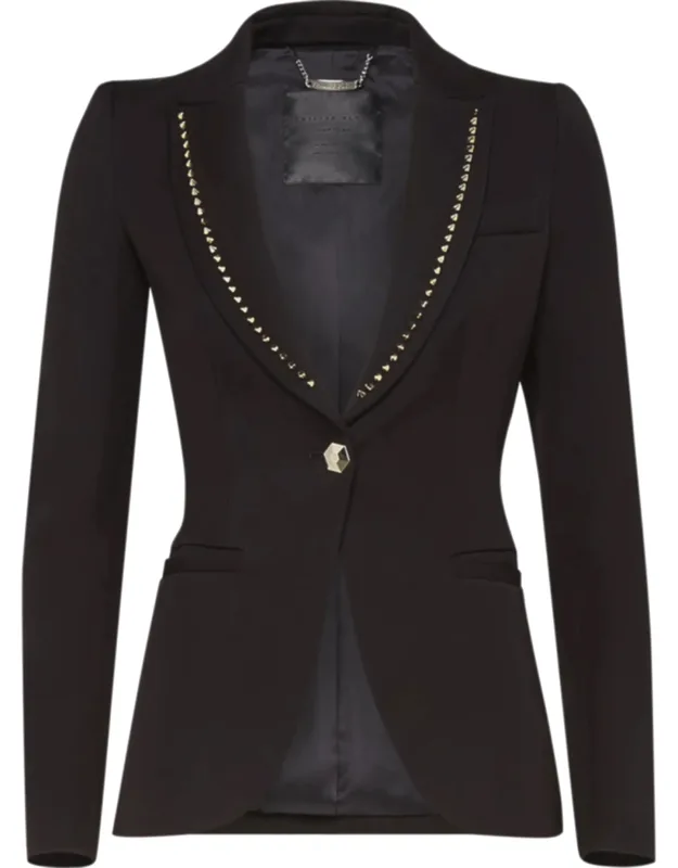 "blazer With Embroidered Patch And Peak Lapels"