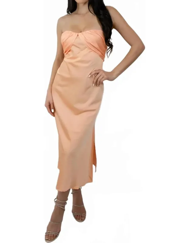 Strapless Satin Midi Dress