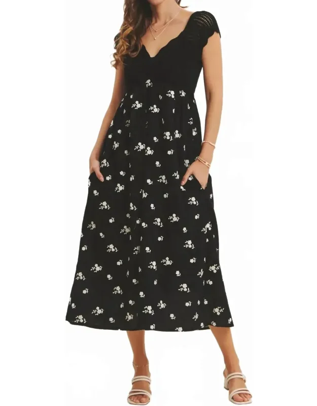 Crochet Sweater Floral Midi Dress