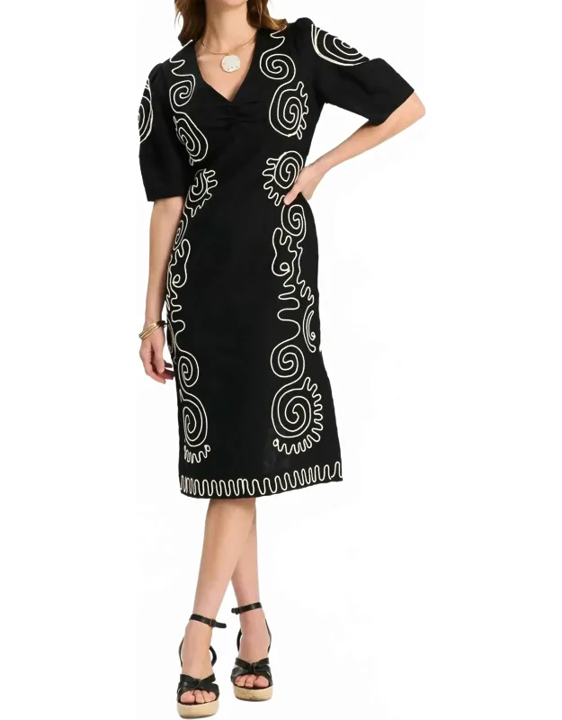 Posie Linen Embroidered Midi Dress