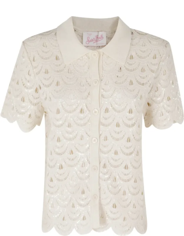 Monet Crochet Striped Cotton Polo Shirt
