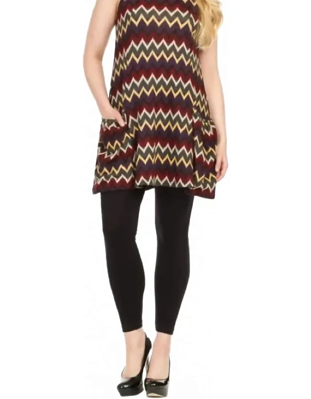 Chevron Swing Sweater Dress With Pockets