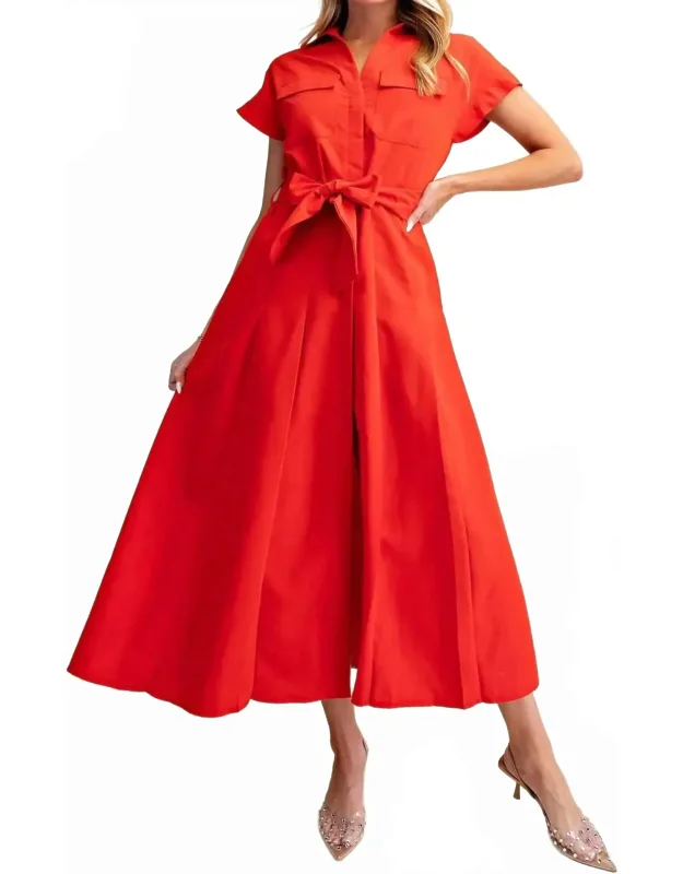 Collar V-neck Button Down Midi Dress