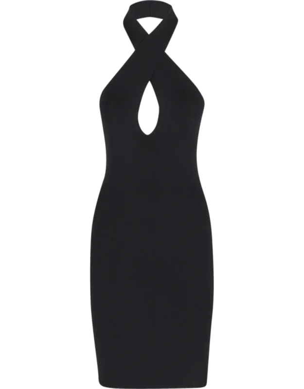 Mini Halter Crossed Backless Viscose Mini Dress