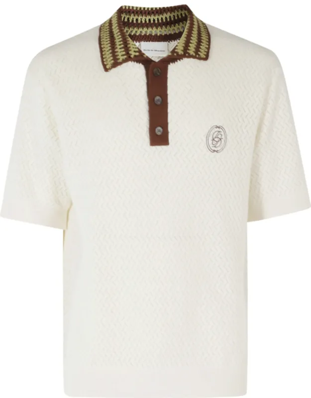 Crochet Perforated Embroidered-logo Cotton Polo Shirt