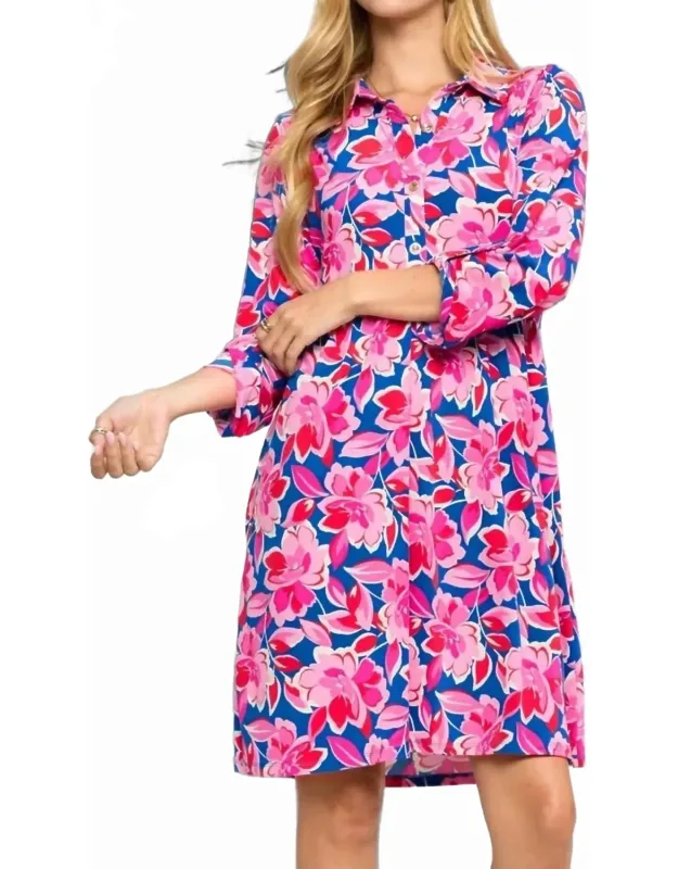 Floral Print Collared Shirt Dress
