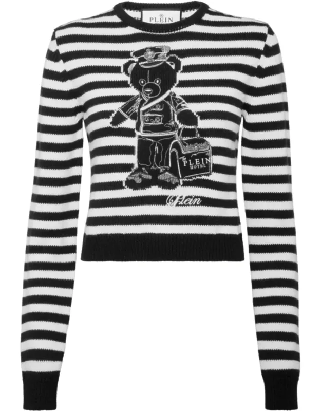 Striped Round Neck Pullover Teddy