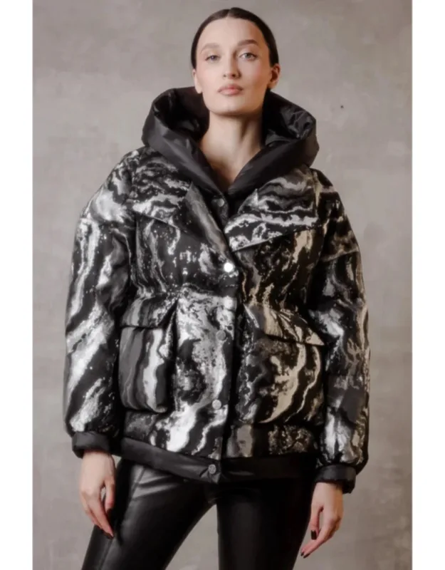 Marble Jacquard Down Fill Coat
