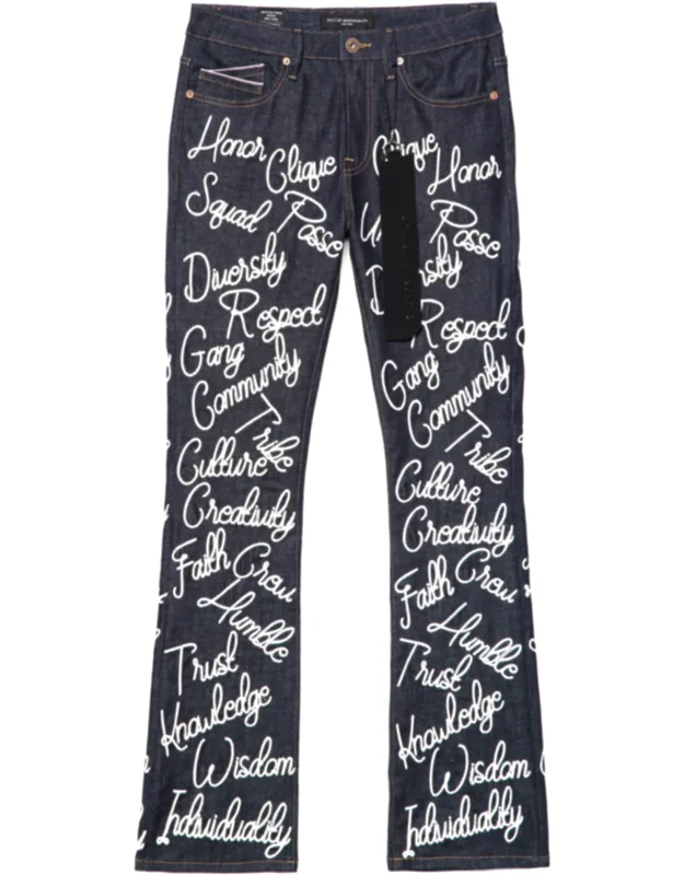 Lenny Bootcut 603 Jeans In Raw With Chainstitch Embroidery