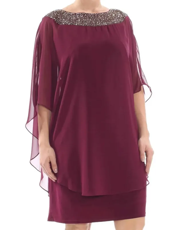 Beaded Chiffon Capelet Shift Dress