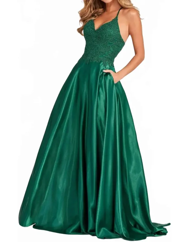 Beaded Prom Dress With Long Pockets