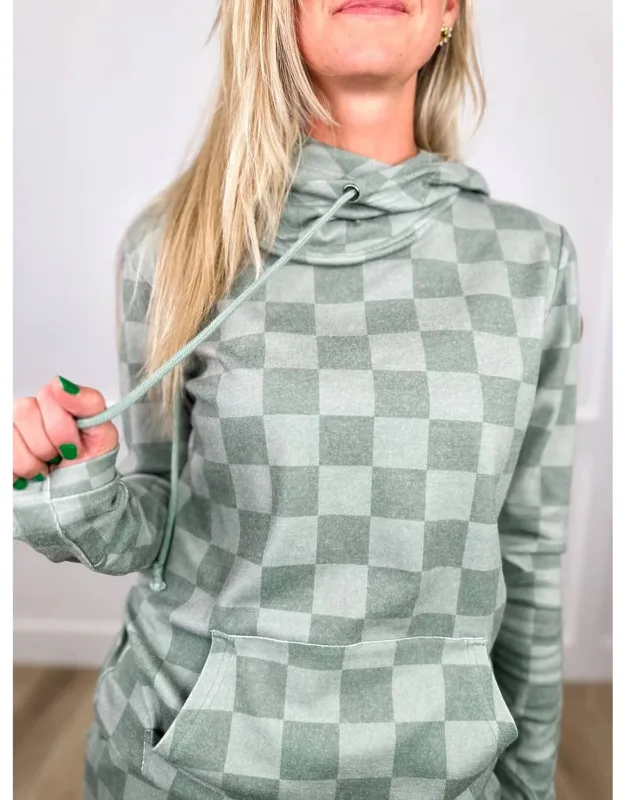 Checkered Cotton Blend Long Sleeve Hoodie