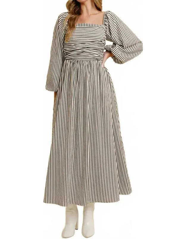 Striped Square Neck Midi Dress