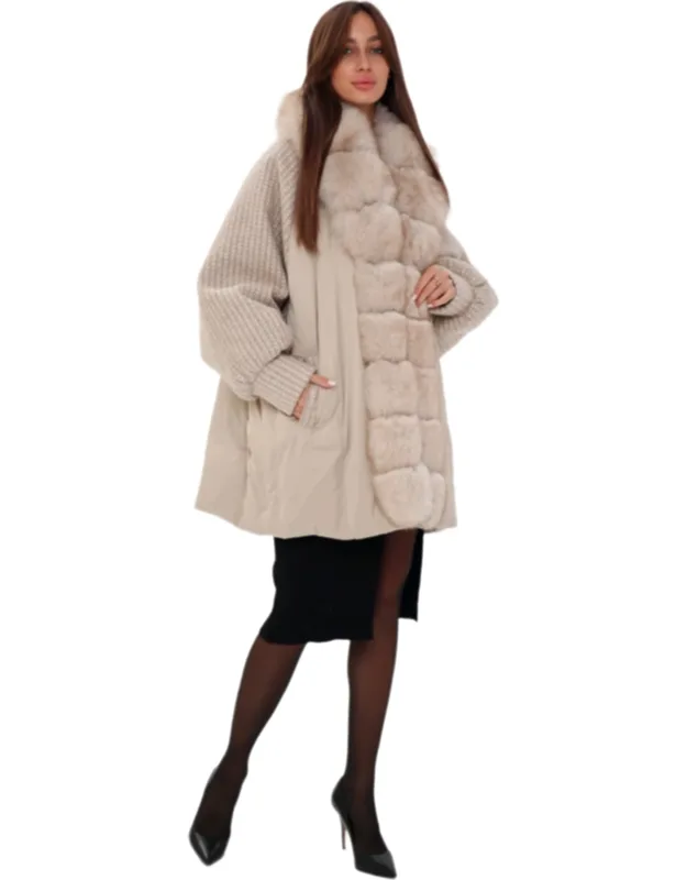 Genuine Polar Fox Boucle Down Coat