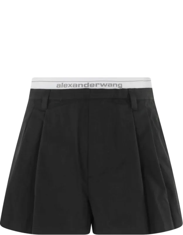 Elastic Logo Wide-leg Cotton Shorts