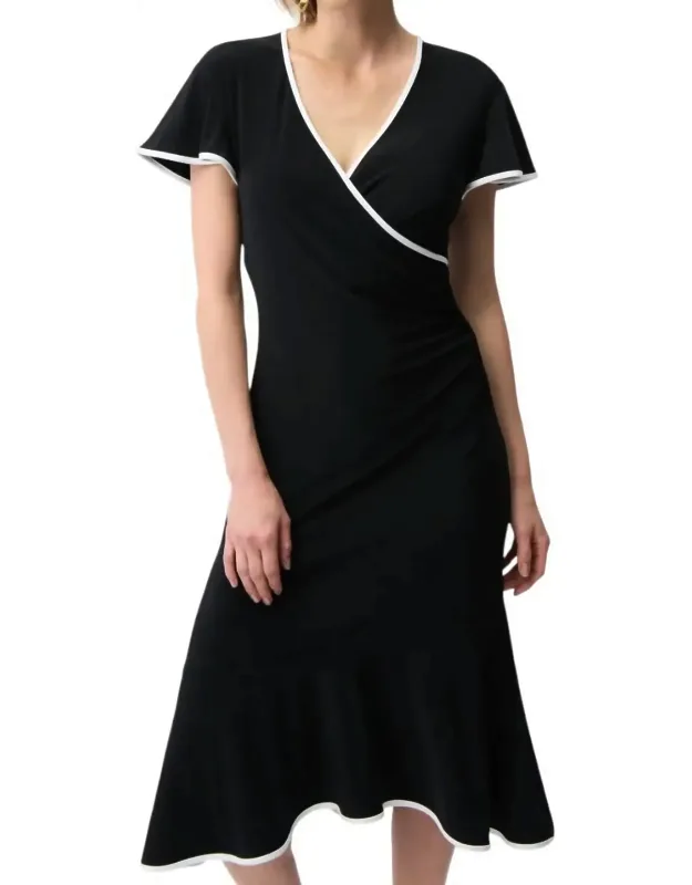 Silky Knit Wrap Dress With Contrast Trim