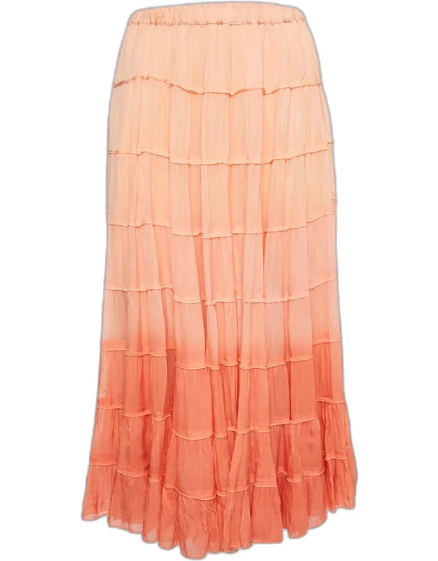 Ombre Orange Crepe Tiered Maxi Skirt