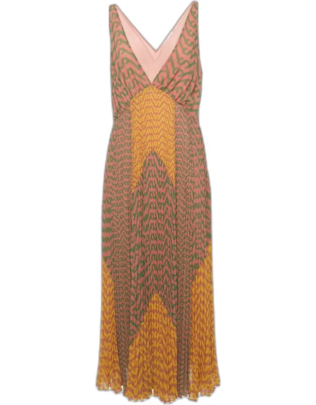 Multicolor Logo Print Chiffon Sleeveless Maxi Dress