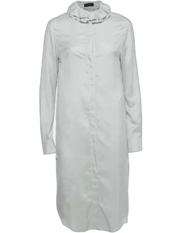 Striped Silk Ruffle Neck Shirt Dress