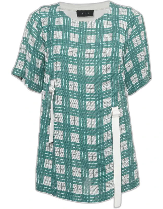 Checkered Cotton & Crepe Belt Detail T-shirt