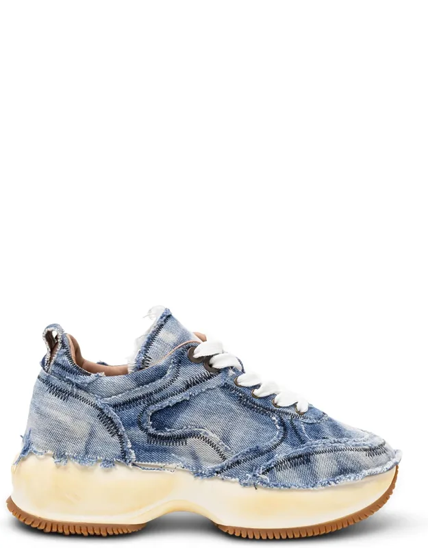 Frayed Denim Platform Sneakers
