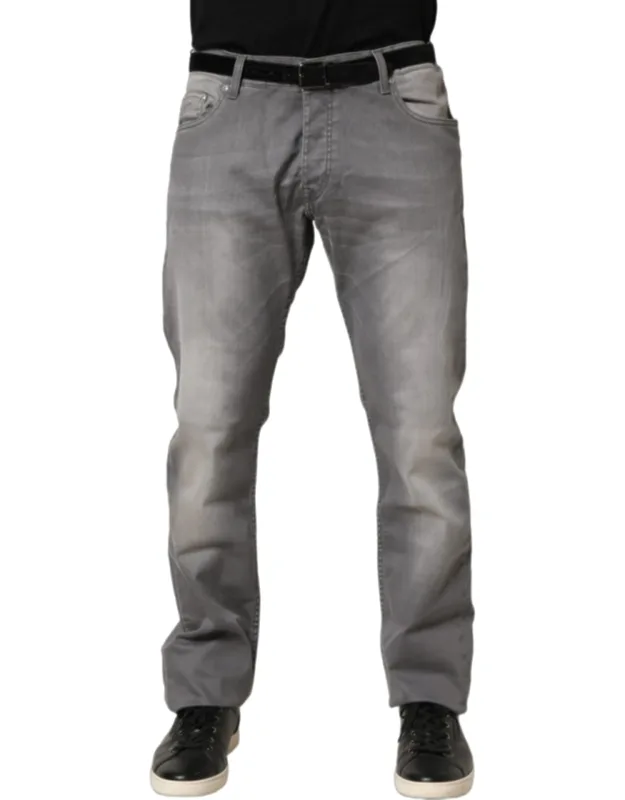 Washed Mid Waist Straight Trousers