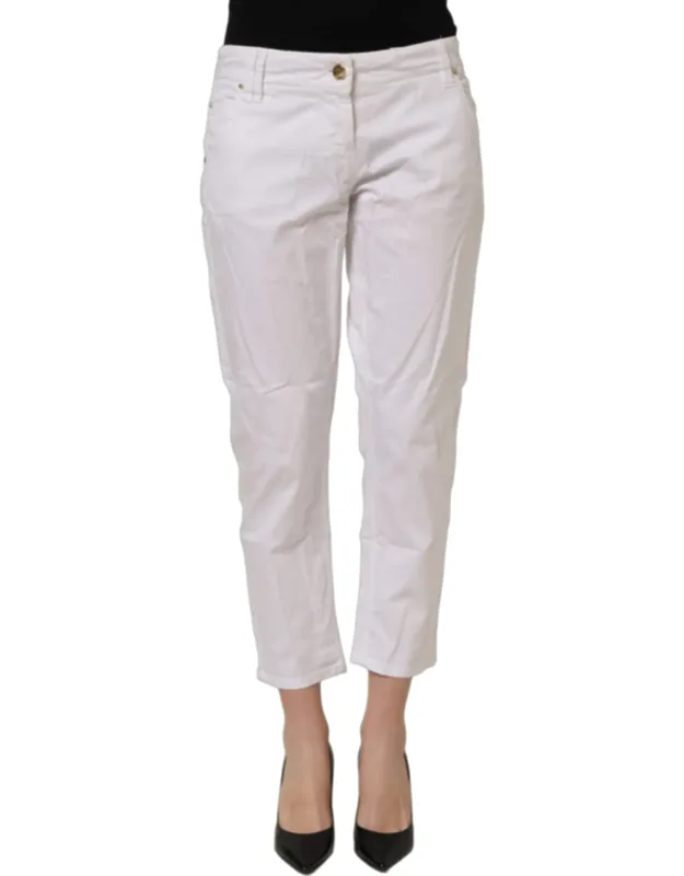 Mid Waist Straight Cropped Cotton Trousers