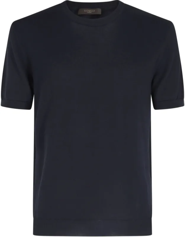 Round Neck Short Sleeve Ribbed Trim Cotton Knit T-shirt