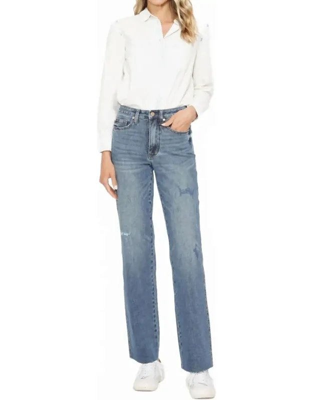 Tummy Control Straight Raw Hem Jeans