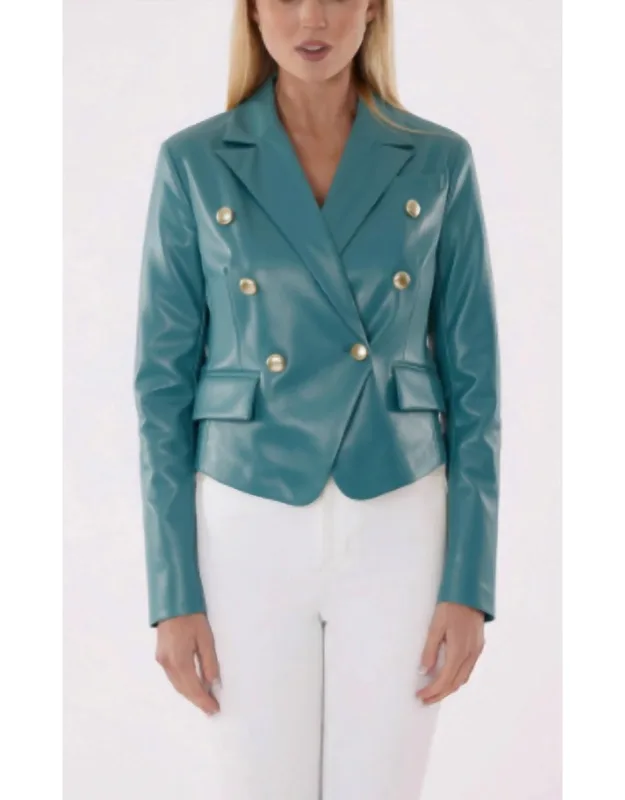 Cropped Faux Leather Double Breasted Blazer