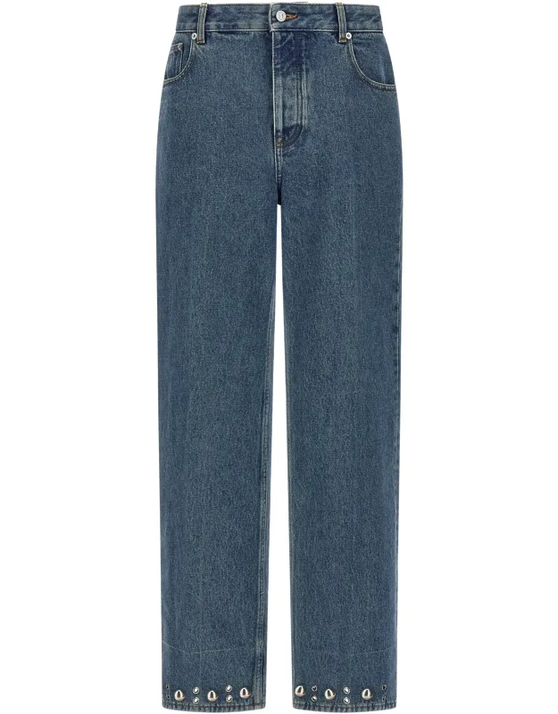 _valentino Garavani Cotton Straight-leg Jeans With Front Stretched Pleat And Stud Details_