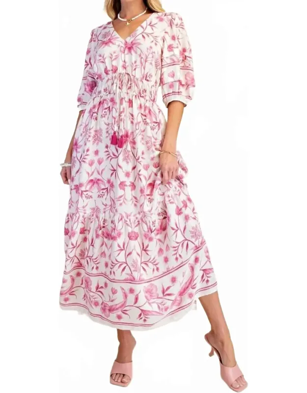 Floral Botanical Printed Linen Maxi Dress