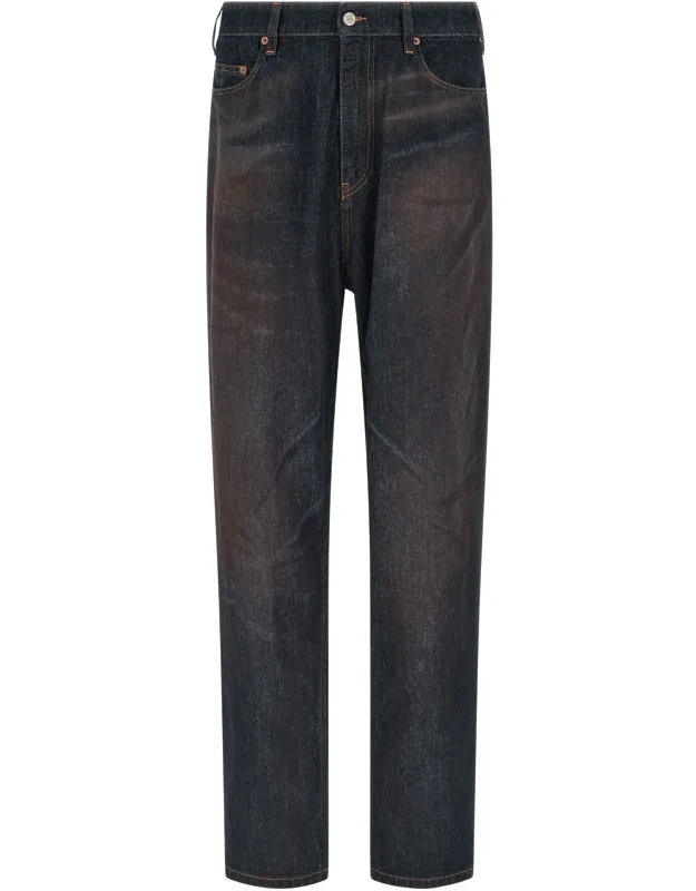 Mm6 Maison Margiela High-waist Washed Denim Jeans With Contrast Stitching