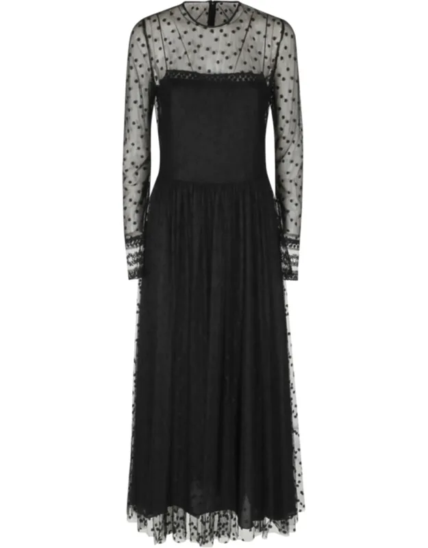 Sheer Embroidered Floral Round Neck Dress