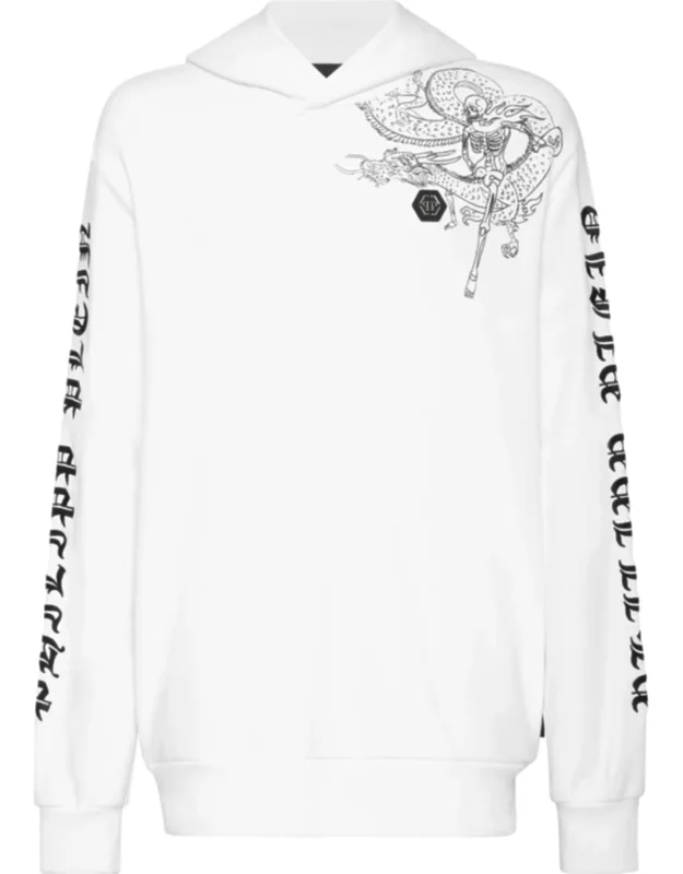 Hoodie Sweatshirt Embroidery Skeleton Embroidery, Rhinestoned Prints