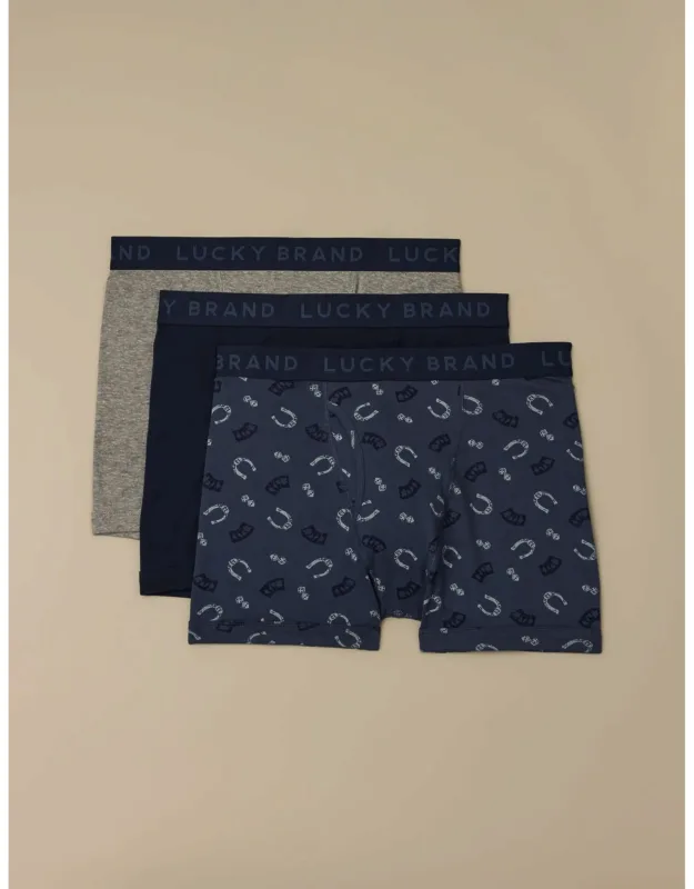Lucky Brand 3 Pack Boxer Brief With Elastic Waistband And 6" Inseam