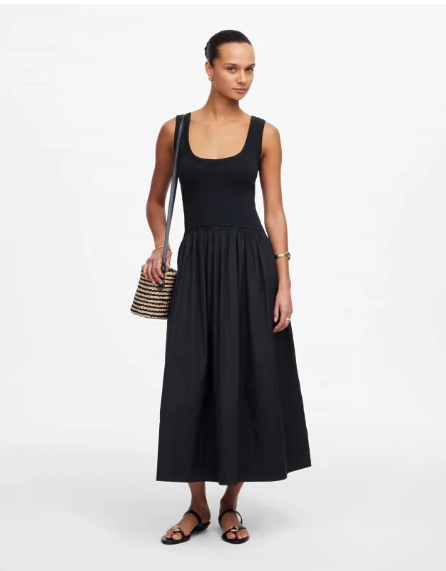 Mixed Poplin Scoopneck Maxi Dress