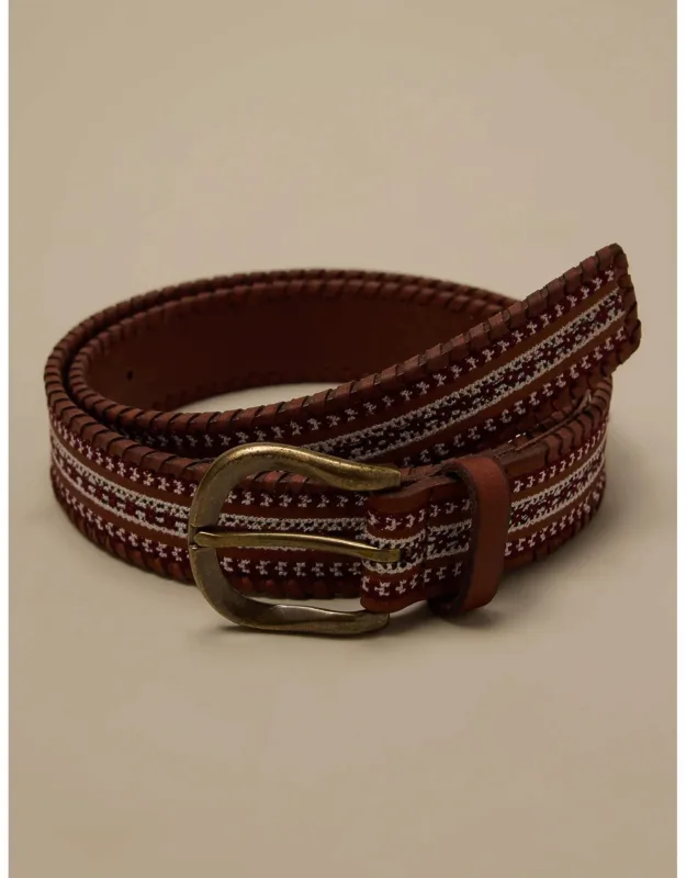 Leather Laced And Embroidered Belt