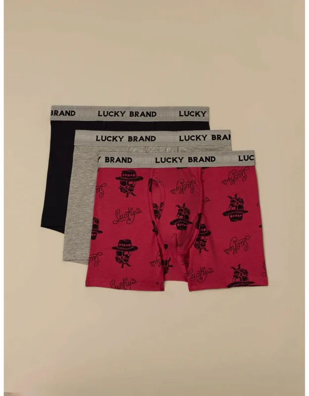 Lucky Brand 3 Pack Stretch Boxer Briefs, Ultra Soft Fabric, Elastic Waist