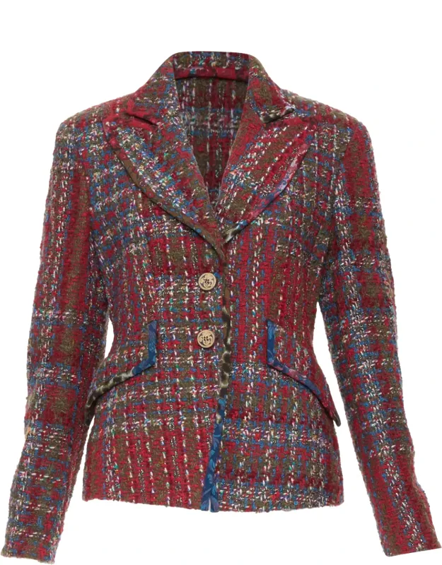 Bazar Plaid Tweed Crest Button Blazer
